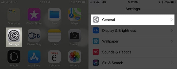 General settings in iDevice