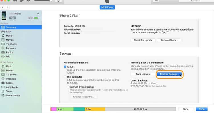 how to restore iPhone or iPad from iTunes backup