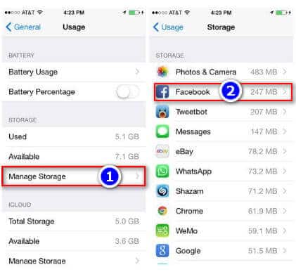 manage storage iphone option.