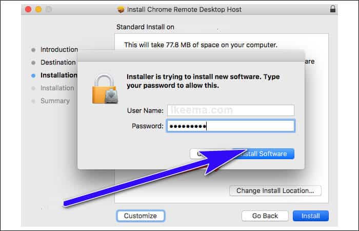 enter admin password on mac