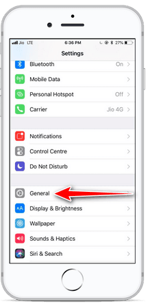 Open settings and tap general