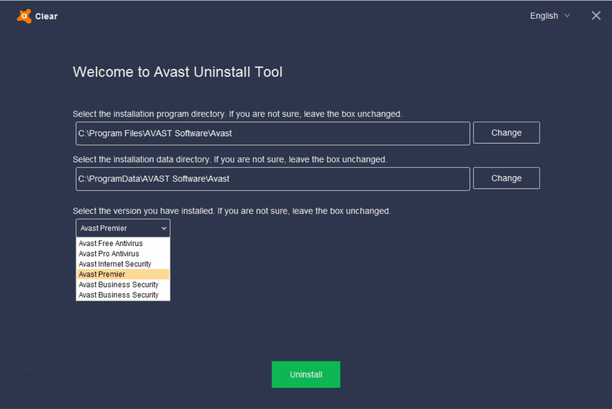 Open avast clear tool