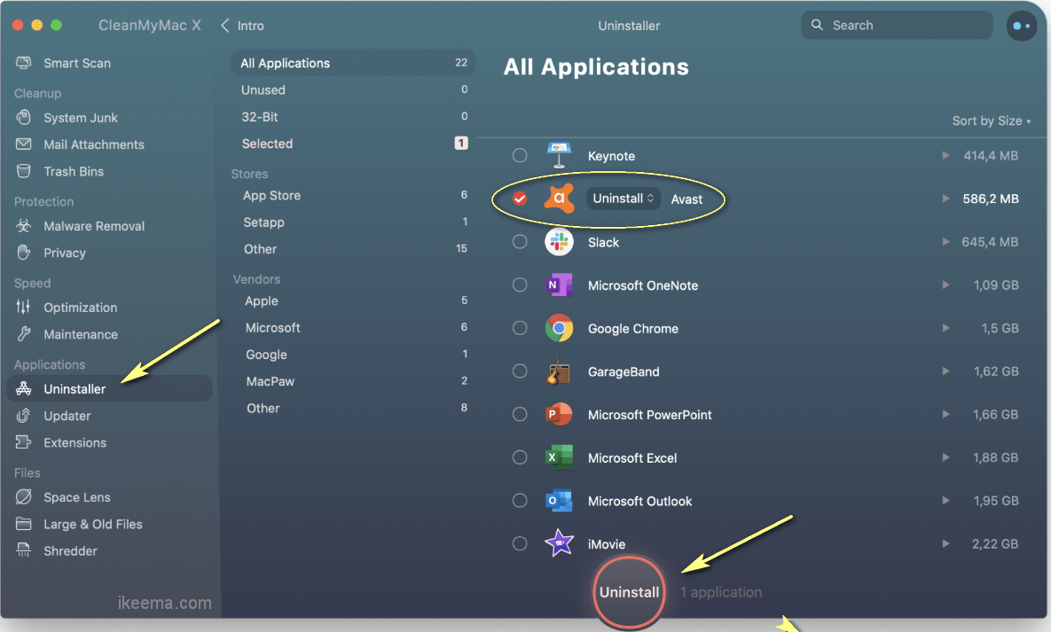 Uninstalling Avast with CleanMyMac X Application